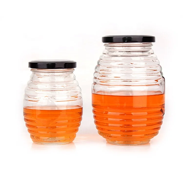 Cheap 70ml 180ml 380ml 730ml Honey Jam Glass Jars in Bulk with Black Metal Lid