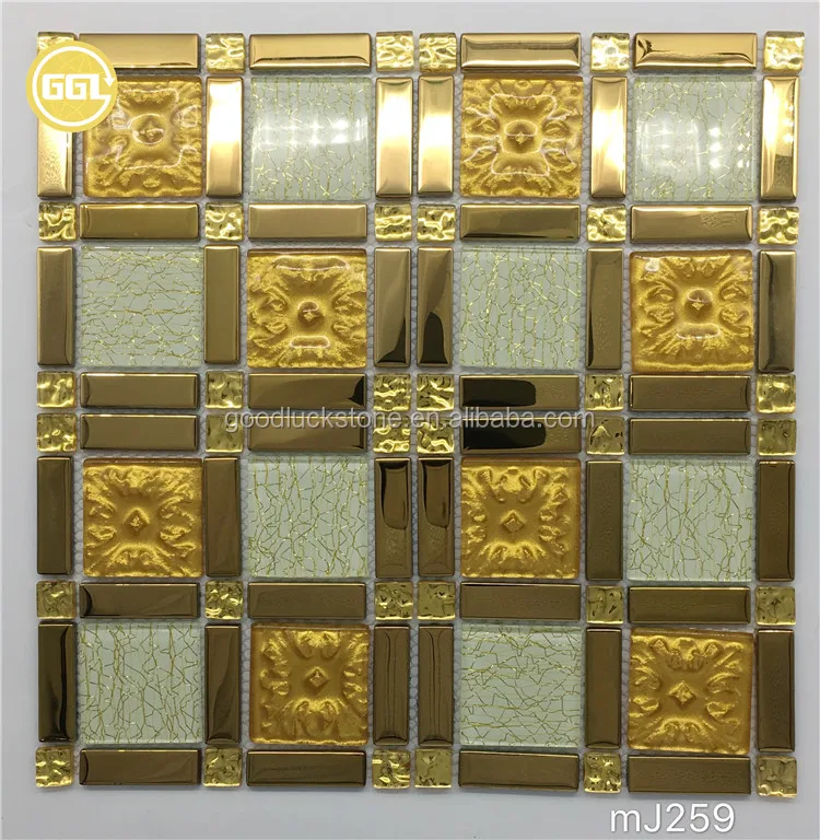 Shining Glass Mosaic Tile Mix Metal Strip Shaped Tile for Wall Decoration factory