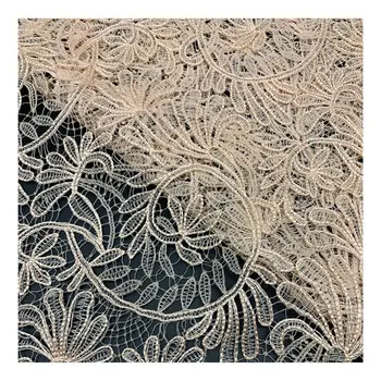 Factory Direct Nude Polyester Chain Stitch Floral Guipure Lace Fabric Chemical Embroidery Fabric for Women Dress SS220301-EMB05