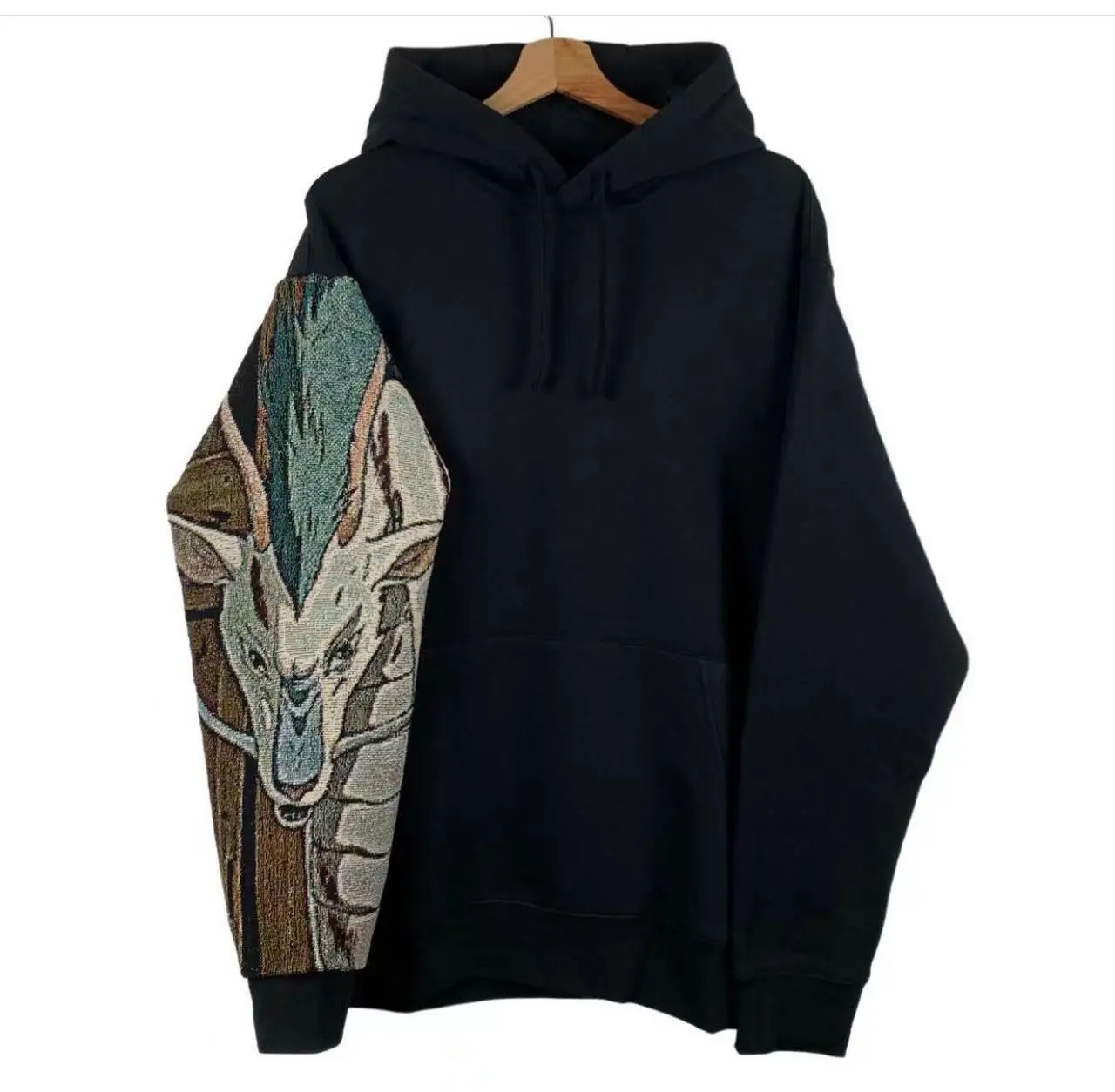 Custom Streetwear Hoodies Unisex Oversized 100% Cotton Fleece Pullover Kangaroo Pocket Woven Tapestry Cartoon Hoodie for Men gallery 11