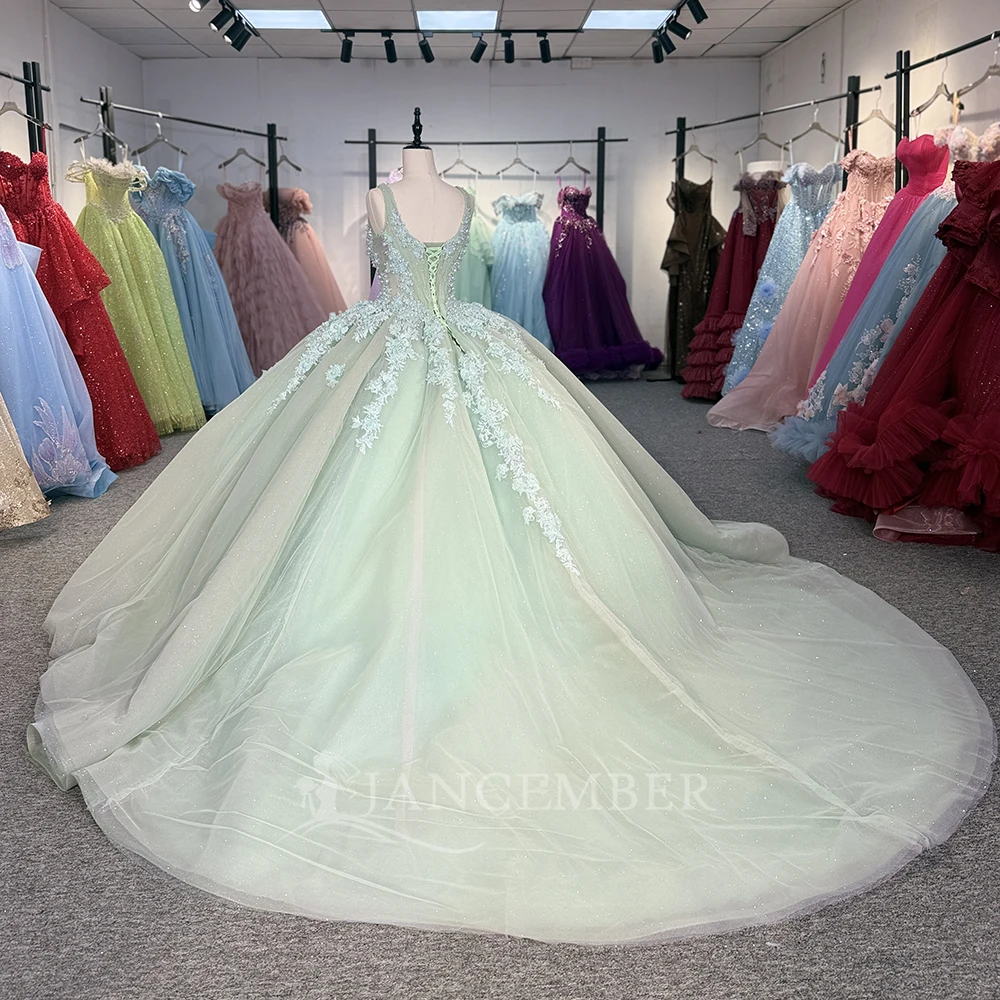 Sage Green Quinceanera Dress Sweet 15 Quincanera Flowers Vestidos De 15 Anos Sequined Beading Lace Evening Party Dress Dy1273-2 Sage Green Quinceanera Dress Sweet 15 Quincanera Flowers Vestidos De 15 Anos Sequined Beading Lace Evening Party Dress Dy1273-2