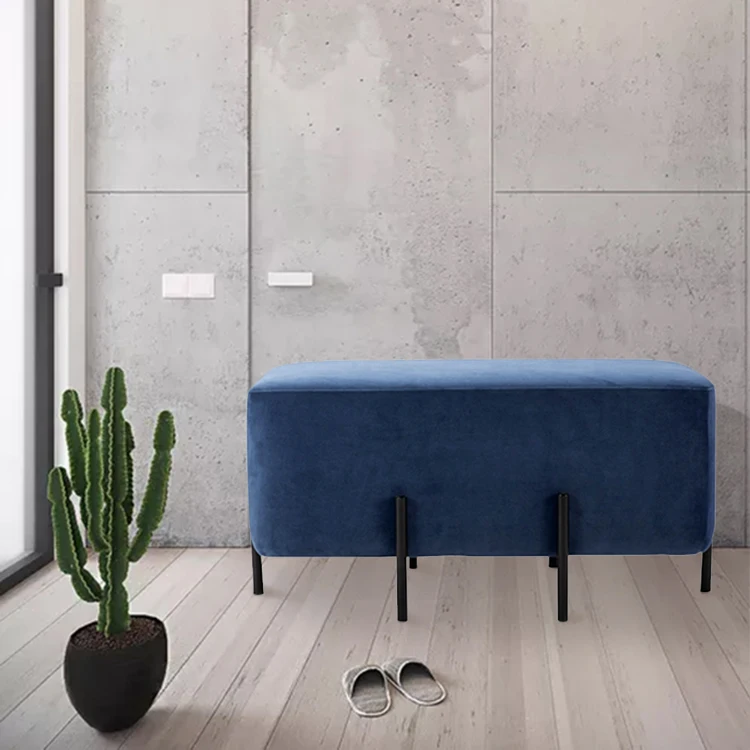 Wholesale Fashion Custom Multi-functional Luxury Blue Bench Chair Ottoman