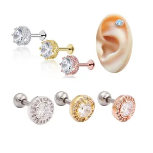 Xinfocus Helix Round Gem Ear Studs 16G Rhinestone Tragus Piercing Rings for Women and Men for Weddings Parties Gift Piercing