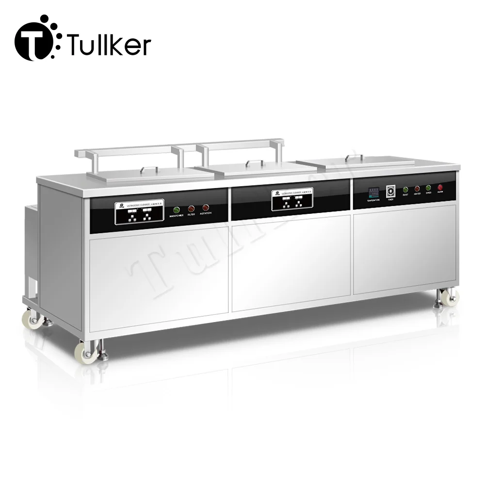 Tullker Three Station Ultrasonic Cleaner Bath Bathtub Agitation Cylinder Head Carburetor Injector Industrial Cleaning Machine