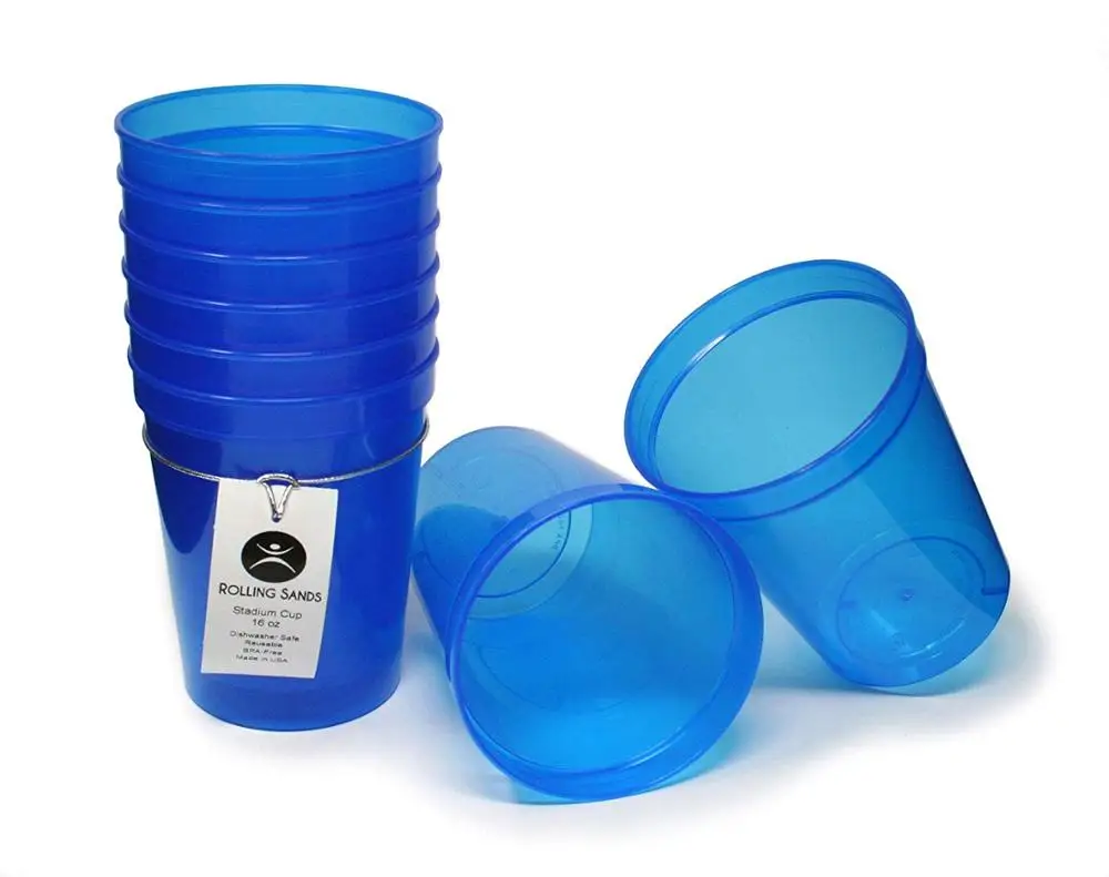 Многоразовые пластиковые стадионные чашки объемом 16 унций, черные, 8 штук, Сделано в США, без БФА, безопасные для посудомоечной машины пластиковые стаканы