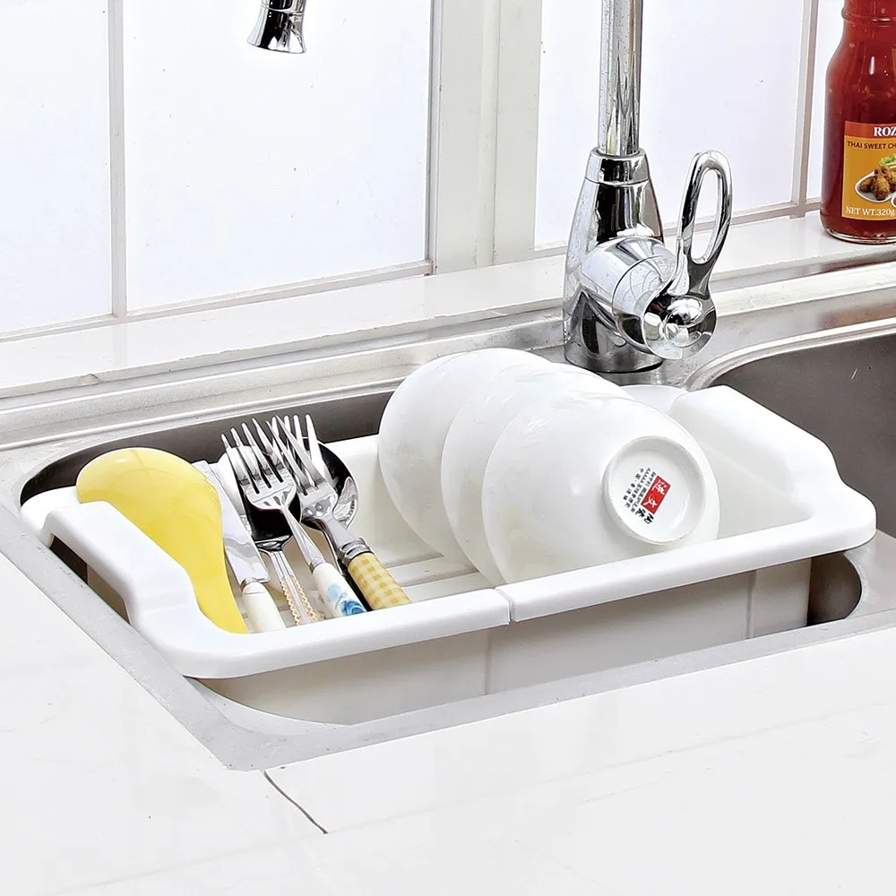 White Gray Kitchen Plastic Drain Rack Household Retractable Sink Under Shelf 