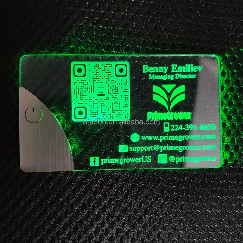7 NEW Luxury Colorful Printing LED Credit Card Business Card Acrylic Light up Business Design Logo LED Business Card
