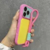 hot pink yellow case+lanyard
