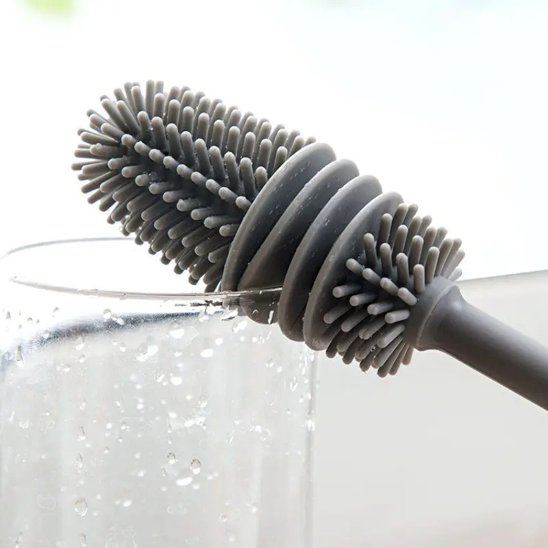 Kitchen wash pot brush household long handle cup brush silicone cup household cleaning multi-functional rotary cup brush details