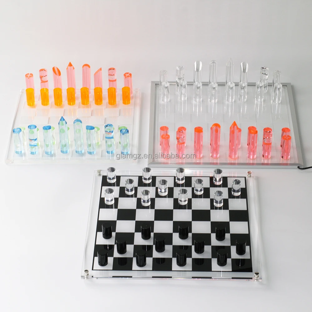 Custom Acrylic Chess Set Chess Board Games Checkers Building Blocks Luxury Backgammon Tic Tac Toe