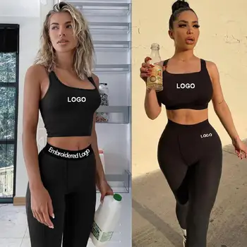 custom women clothing Women's 2 Pieces Outfits solid ribbed Cropped Tank Top and Sweatpants two piece pants Tracksuits Set