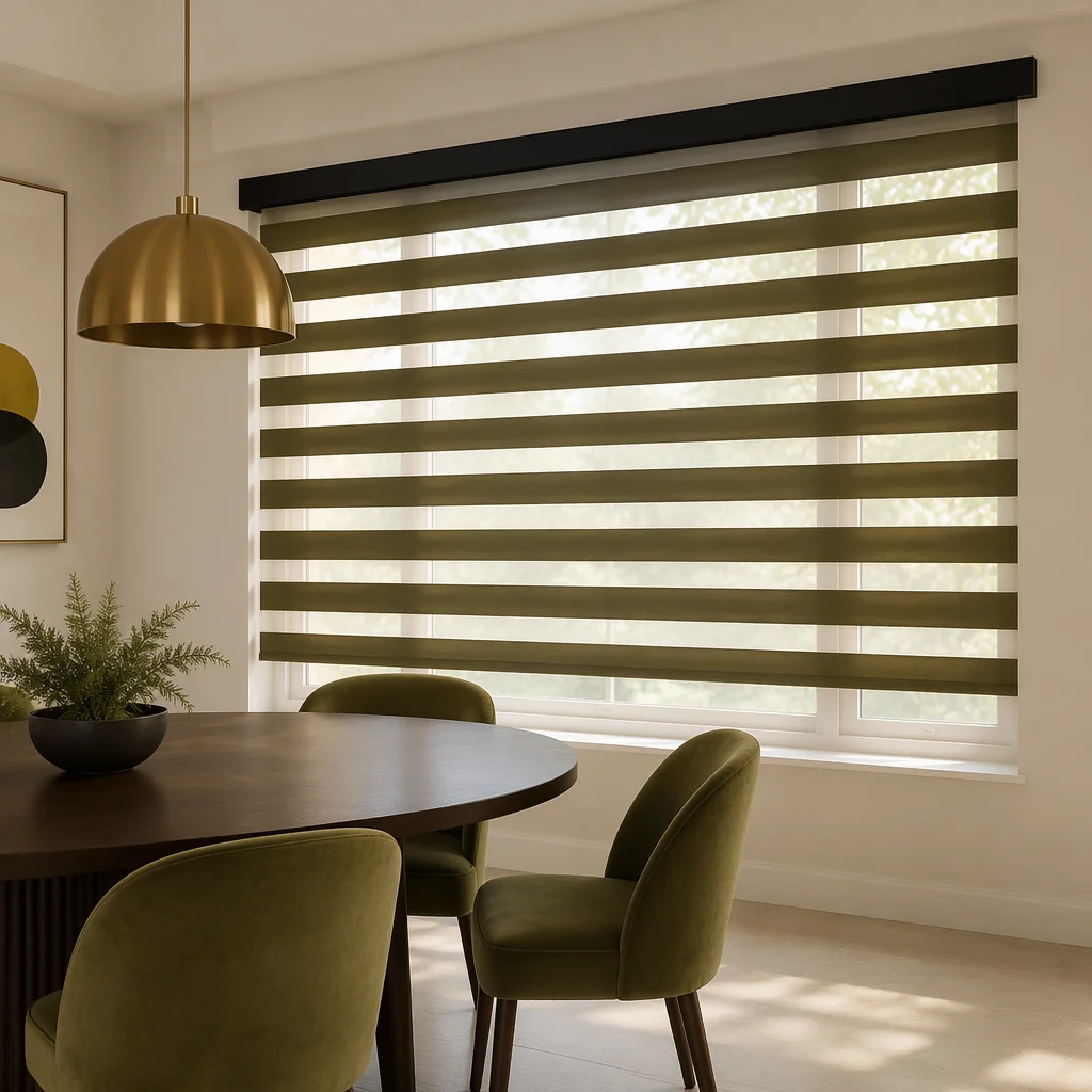 Cordless Fabric Zebra Shades Dual Layer UV Blocking Privacy Protection Dark Brown Custom Size OEM ODM Factory Direct Shandong
