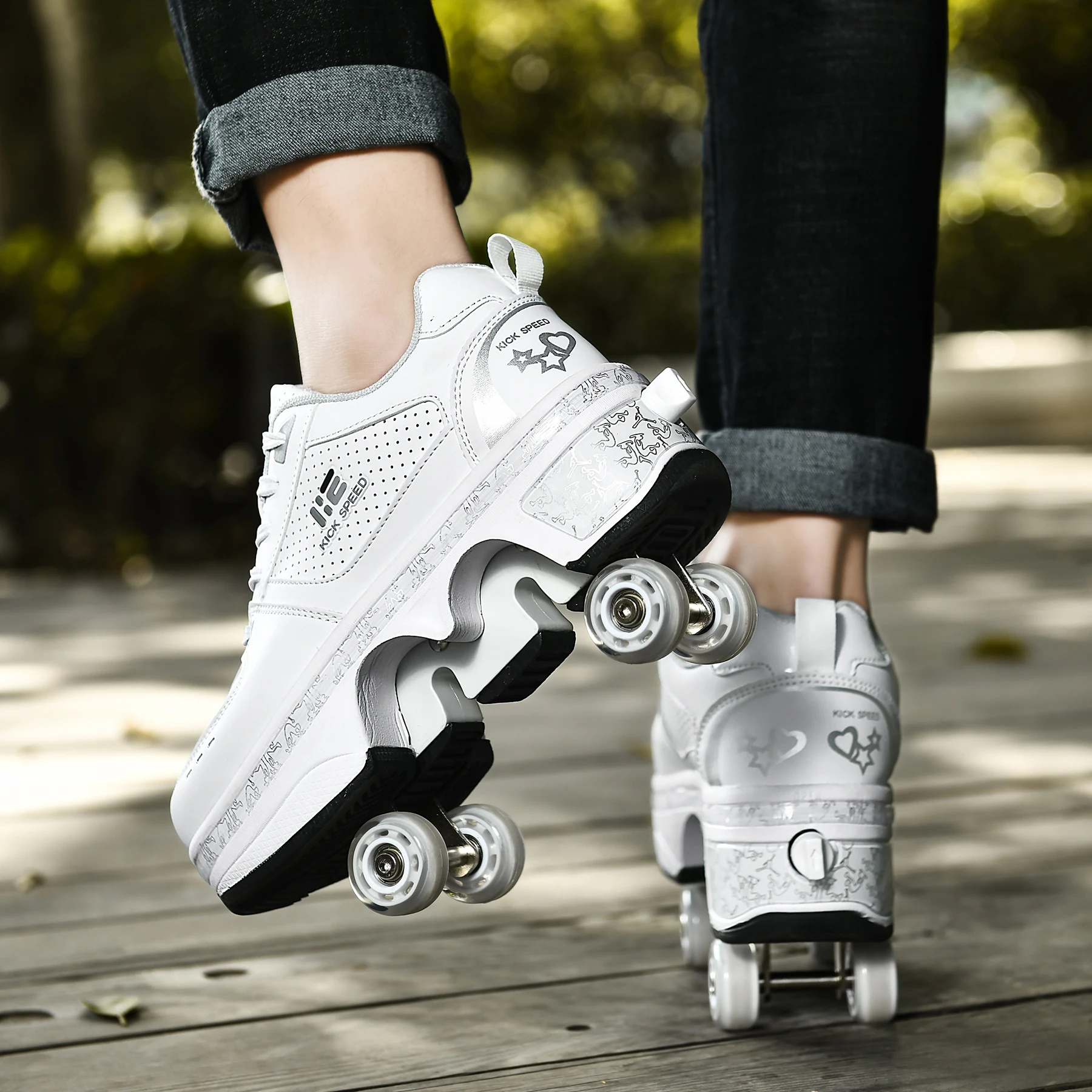 Zapatos con Cuatro Ruedas Automática Calzado de Skateboarding Deportes de Exterior Patines en Línea Aire Libre y Deporte Vibración Parpadeo Gimnasia Running Zapatillas,35 