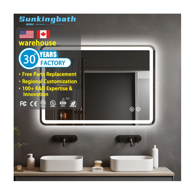 Anti Fog Modern Vanity Smart Touch Screen Mirror Rectangular Backlit Bathroom Mirror with Led Light for Hotel Bathroom