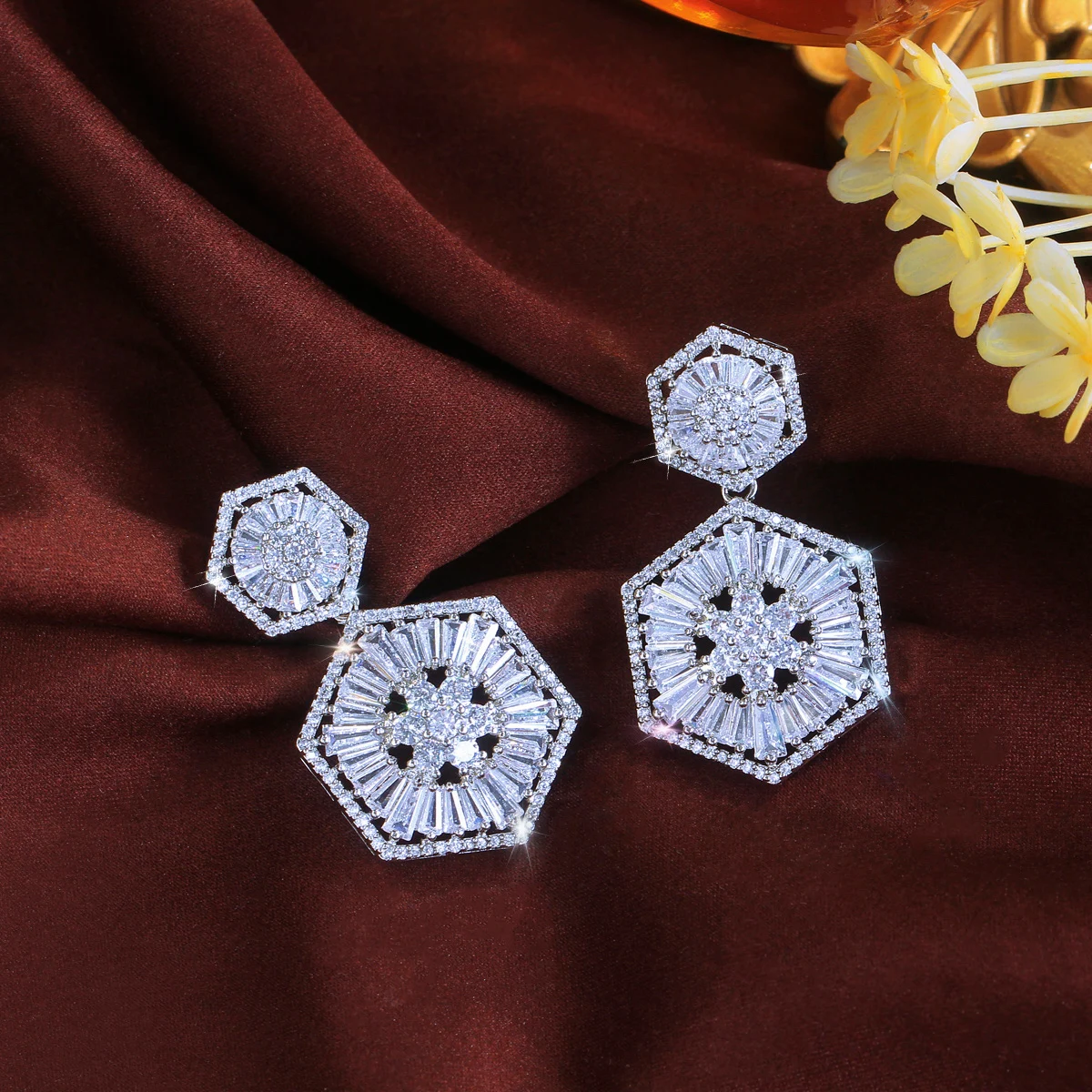 Pentagon Geometric Shape Drop Earrings Wedding Party Prom Bridal Bride  Wedding Evening Dress Cubic Zirconia Earrings for Women