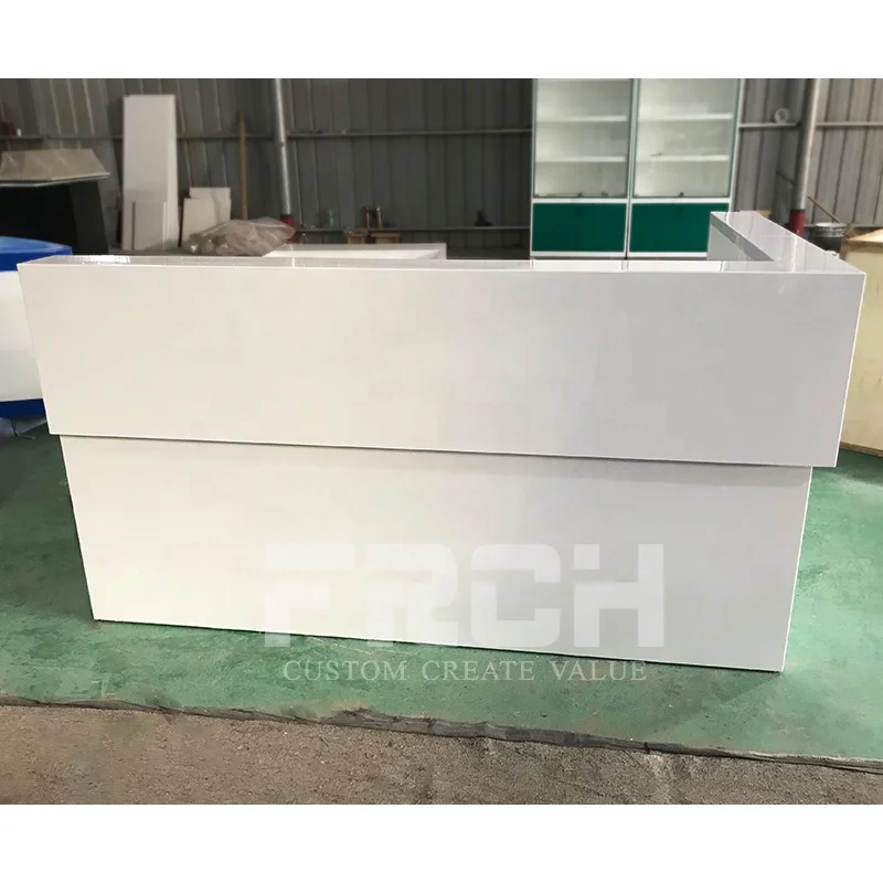 Custom L Shape Design Front Desk White Modern Led Salon Hotel Office Clinic Reception Table Counter