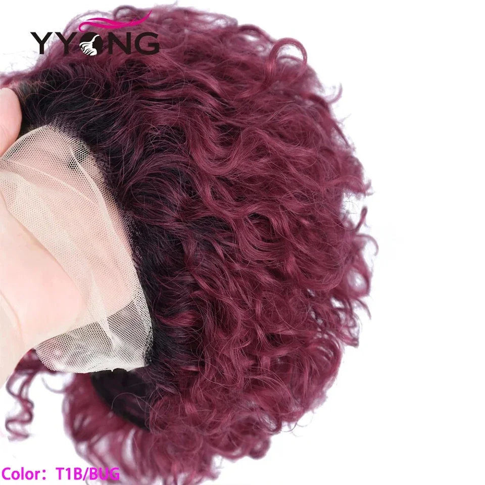 Korte Pixie Cut Pruik Menselijk Haar Pruiken Water Wave Ombre Bruin 13x1 Transparante Kant Voorkant Pruik Braziliaanse Maagdelijke Krullende Pruiken Voor Vrouwen_voghion.com