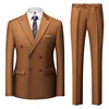 Khaki 2 piece trousers set gentleman suit