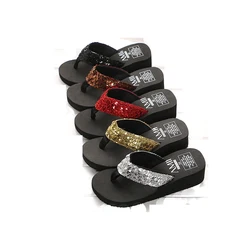 2021 Summer new sequined flip flops wedge thick sole home slippers outdoor beach shoes slippers for women
