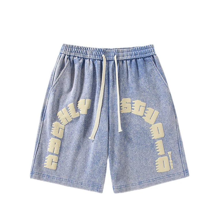 Sommer-Shorts in hoher Qualität, schweres gewaschenes Material, 100 % Baumwolle, gestrickt, Vintage-Shorts mit Stone Acid-Waschung für Herren846_voghion.com