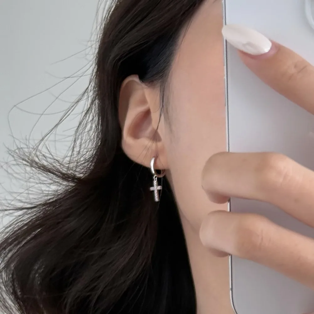 KAKODIY Jewelry Exquisite 925 Sterling Silver 5A Cubic Zirconia Miniature Religious Cross Pendant Earrings Women's Daily Jewelry detail 1