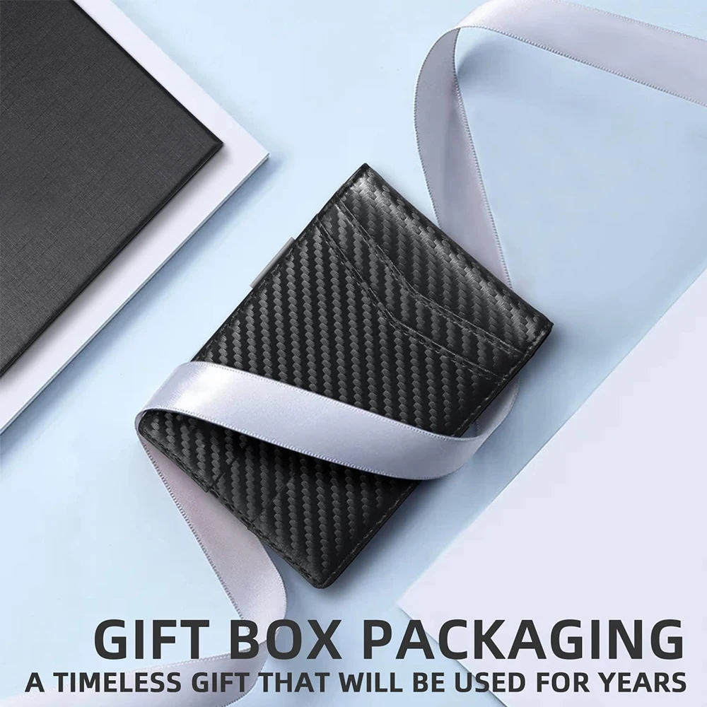 Customize Mens Front Pocket Money Clip Wallet RFID Blocking Carbon Fiber Wallet ID Window Large Capacity Wallet