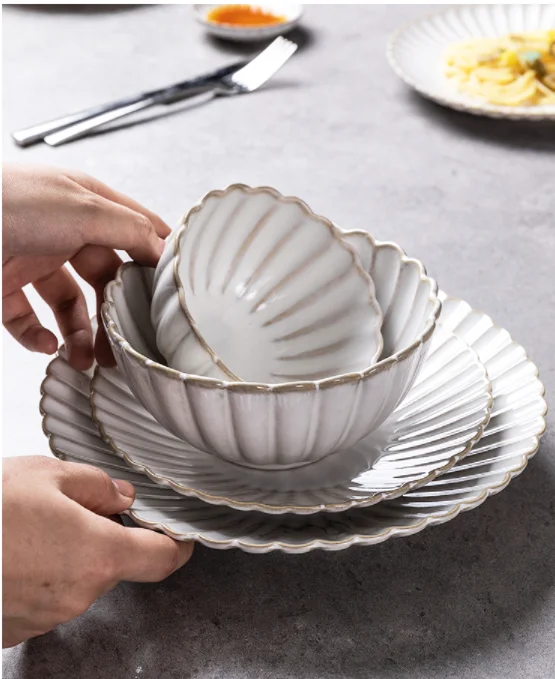 Ceramic Plate Dinner Tableware Eco-Friendly 6 8 10 Inch Bowl Coffee Mug Porcelain Dessert and Cake Plate Serving Set
