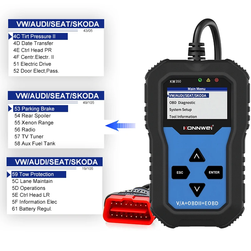 Scanner de diagnostic de voiture multilingue ODB OBD2, Konnwei