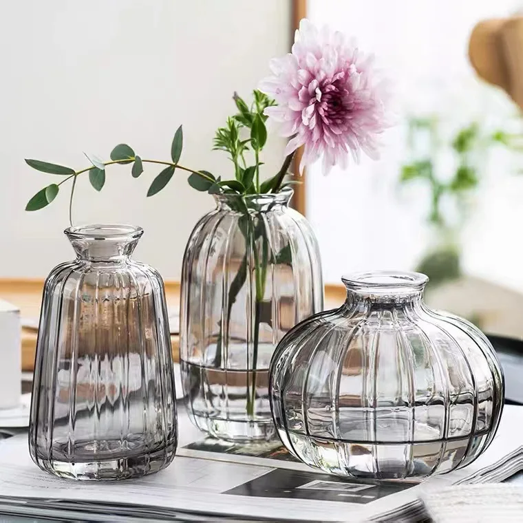 Modern Texture Mini Clear Glass Vase With Green/smoke Grey/amber/pink