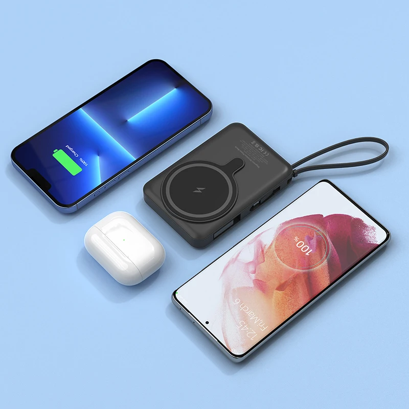 New Design 10000mAh Fast Charging Magnetic Wireless Battery Pack Portable Power Bank With Cable Type C