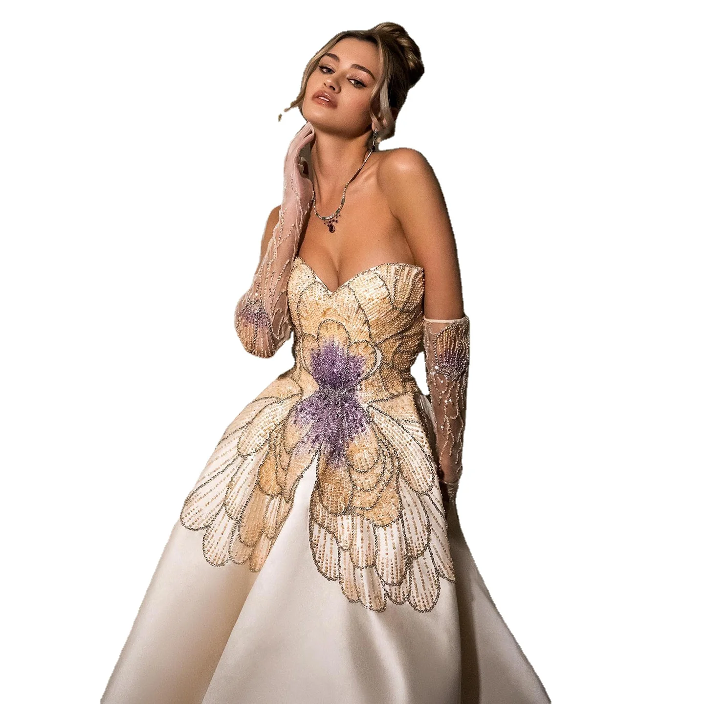 Sharon Said SS467 Luxury Beaded Butterfly Beige Evening Dresses Elegant  Sweetheart Satin Prom Party Gowns