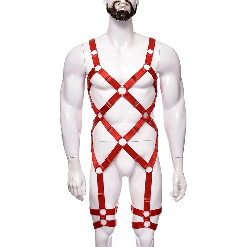 热色情吊带男士内衣紧身衣系带男同性恋男孩空心弹性红色性感吊袜带
