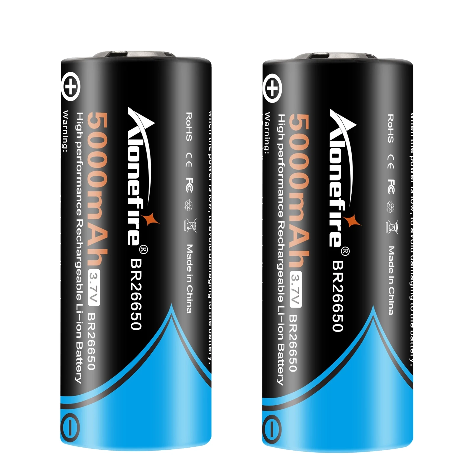 Batterie rechargeable haute performance Alonefire 26650 3.7v-4.2v 5000mAh  Li-ion au lithium pour lampe torche, ventilateur portatif