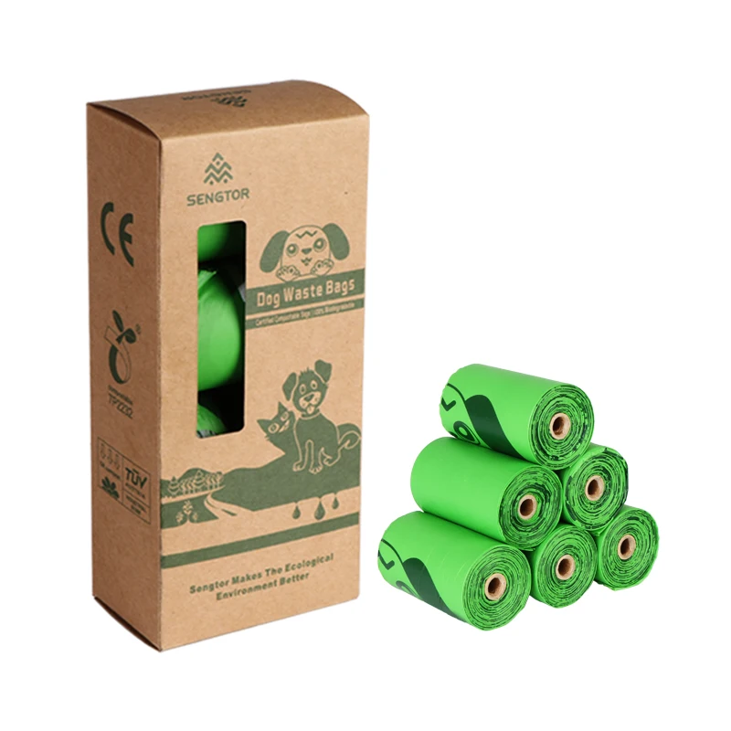 Green Eco Friendly Compostable Pet Doggie Poop Waste Bags For Dogs