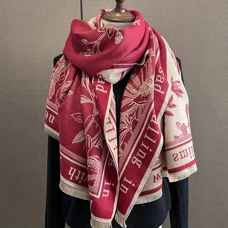 Wholesale 2023 Newest Custom Flowers Pattern Female Outerwear Scarves Winter Cashmere Scarf for Women Pashmina Blanket Shawls