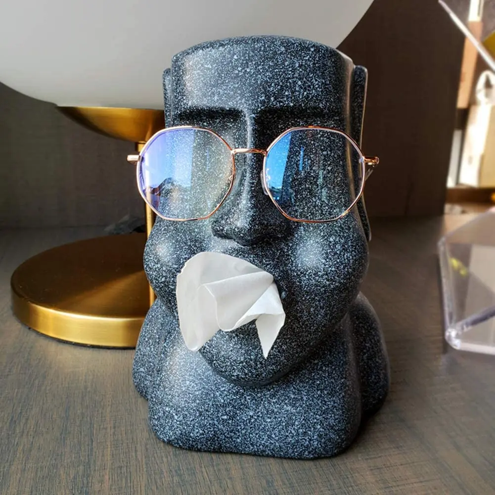 Adorable MOAI Shaped Plastic Tissue Box Cover Funny Easter Island Toilet Paper Holder Weird Tissue Box Covers for Paper Storage