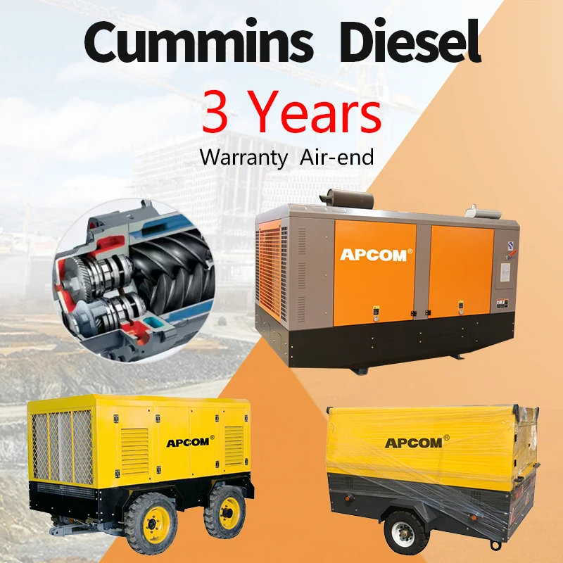 APCOM EPA Kubota 8bar 185cfm Diesel Engine Screw Air Compressor 185 Cfm Air-compressors 7 8 10 bar Aircompressor 5m3 7bar 10bar