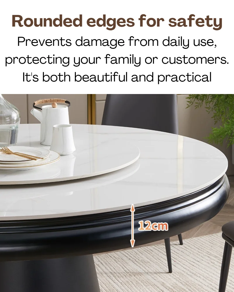 Retro Elegant Practical Wooden Tabletop Metal Base Turntable Expandable Dining Table Dining Room Restaurant Reception Room Hotel