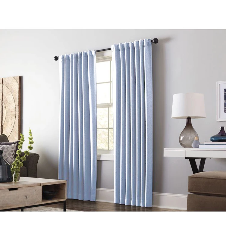 Modern Plain Linen Polyester Fabric Curtain Full Shading Hotel Project Living Room Curtain Grommet Style Curtain