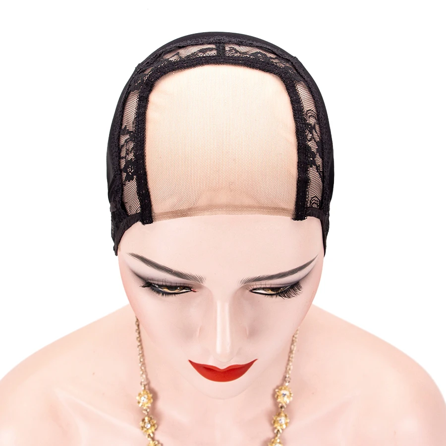 Black U Part Wig Cap with Lace Adjustable Straps for Making Wigs