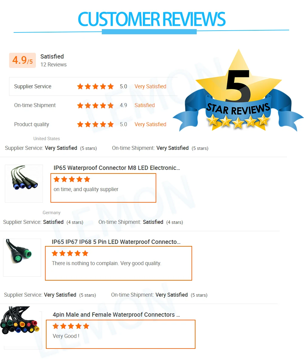 Custom IP65 Male Female 5Pin LED Strip Light Connector RGB Mini M8 Waterproof Connector Cable
