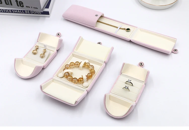 Double Open Velvet Pink Box Jewelry Flannel Suede Necklace Box Jewelry