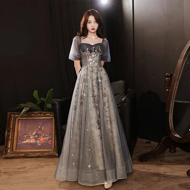 slim fit dress slacks Blue Lace Off Shoulder Layered Long Prom Dresses, Blue Lace Formal Eve –  Lwt Dress main image 0