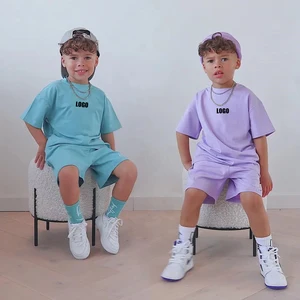 Custom Summer Streetwear Toddler Boy Girl Outfits Custom 100% Cotton Oversized T Shirt Shorts Set Unisex Kids Clothing Set