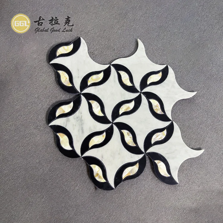 Premium Flower Shape Marble Mosaic Tile Nature Stone Mix Shell Mosaic for Bathroom Shower Wall Decor