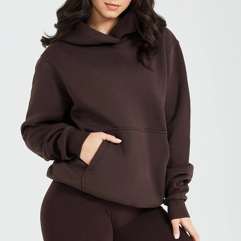 Classic Lounge Oversized Hoodie Women Cocoa Brown Cotton Gym Pullover ...