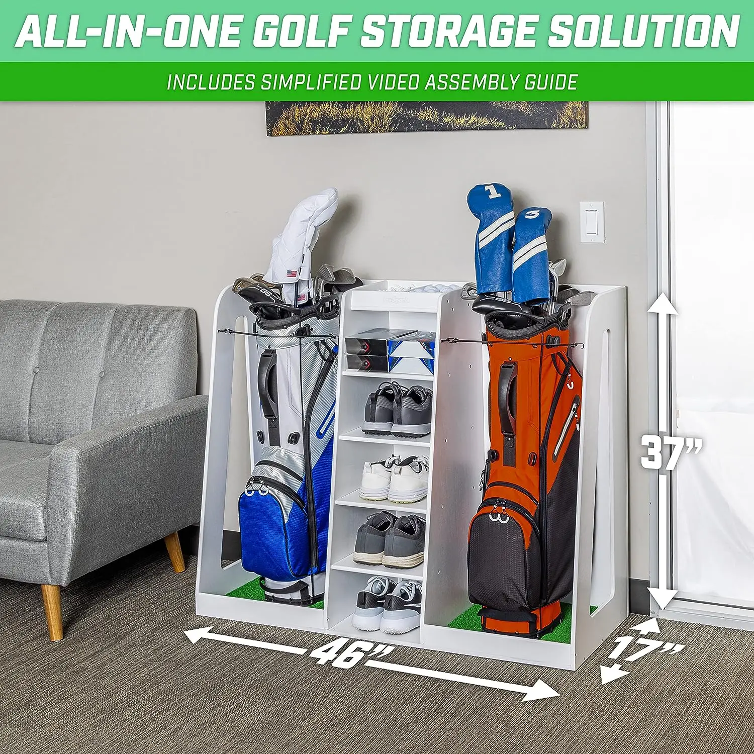 Costmiedable Wood Golf Bag Display Stand Holder Shelf Wooden Golf Putter Stand Golf Bag Organizer Storage Rack