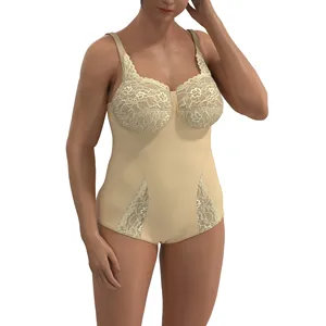 Large Size Plus Women's Sexy Lace Bodysuit & Bra Set Seamless with Embroidery & Button Decorations