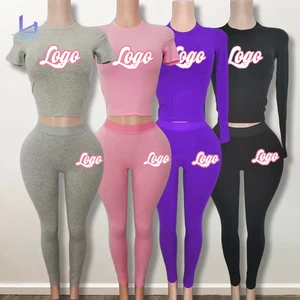 Huili Manufacturer High Quality Ribbed Activewear Bodycon Custom logo Gym Yogawear Fitness Workout Loungewear Sets for Women