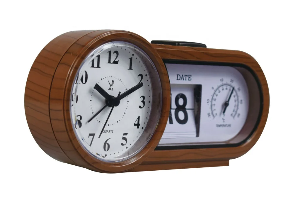 Desktop & Tabletop Wood Grain Alarm Clock,Date Calendar Flip Clock With